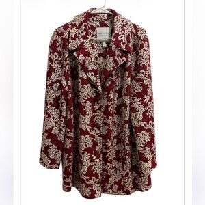 New Susan Graver 1X Jacquard Burgundy and Gold Floral Jacket